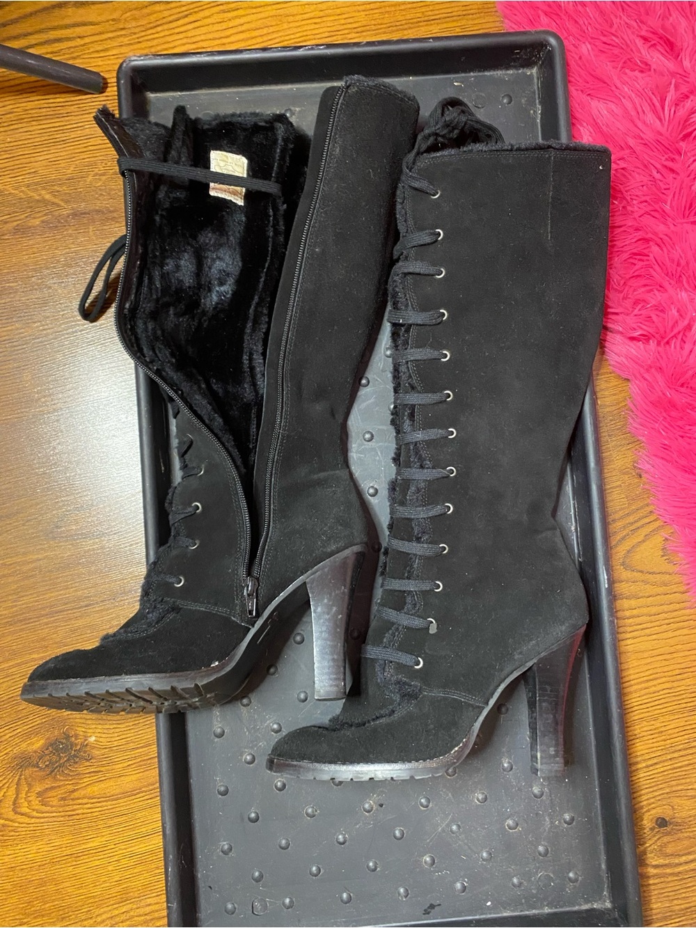 🌷 Riverland 🌷 Genuine Suede Leather Black Lace Up Heel Boots